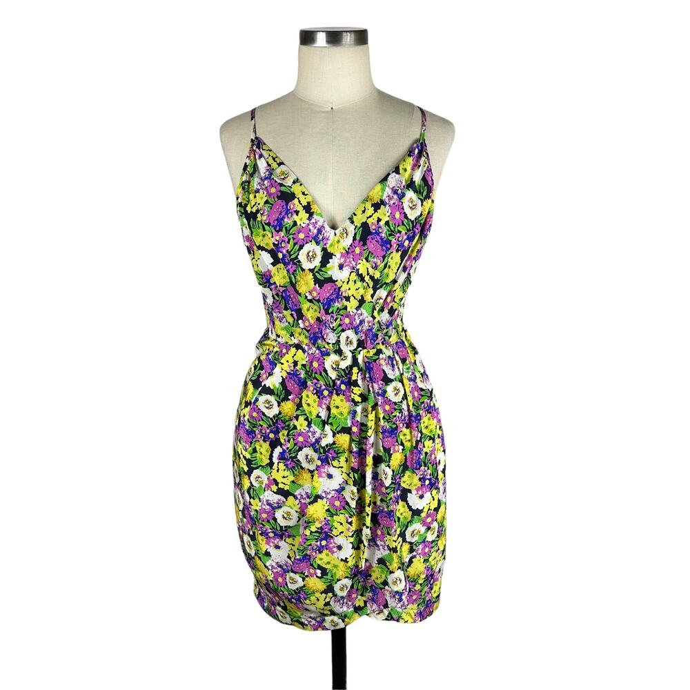 YUMI KIM Colorful Floral Gardenia Purple Yellow V-Neck Mini Dress Size Small NWT